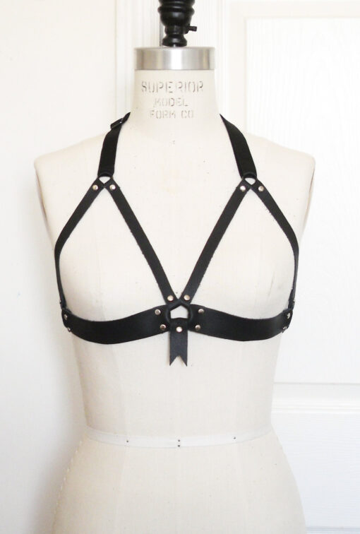 harness bra, leather harness, open cup bra, cupless bra, fetish, bondage, bdsm, gothic