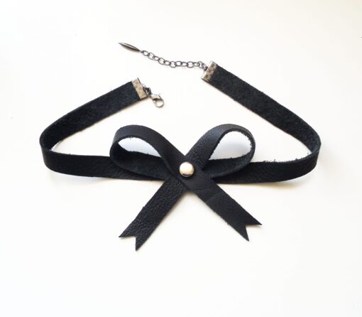 leather bow collar, submissive day collar, gothic lolita jewelry, love lorn lingerie