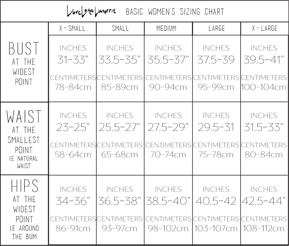 Size Chart Basic | LoveLornLingerie