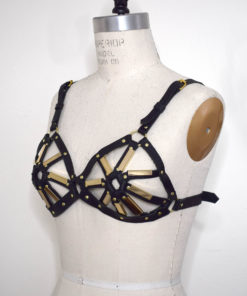 leather harness bullet bra, harness bralette, love lorn lingerie