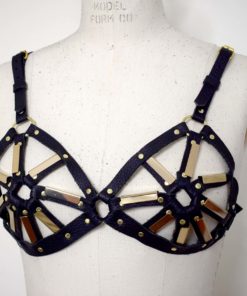 leather harness bullet bra, harness bralette, love lorn lingerie