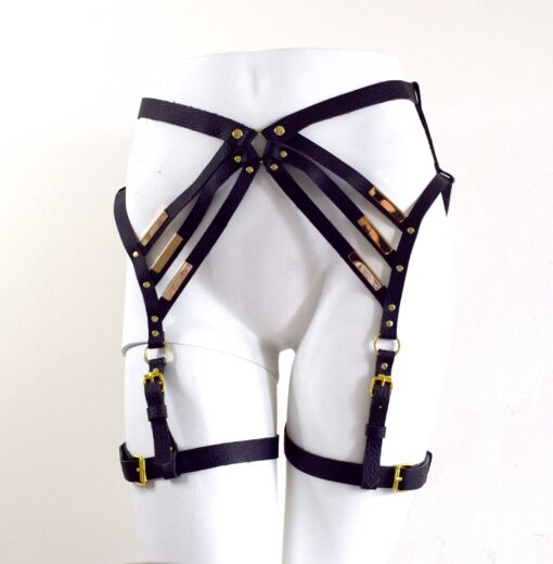 Black leather leg harness