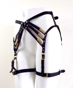 Black leather leg harness