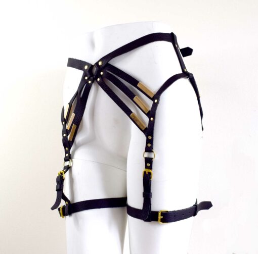 Black leather leg harness