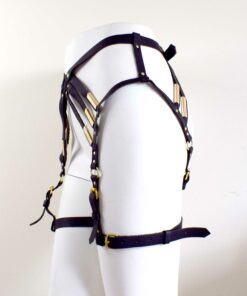 Black leather leg harness