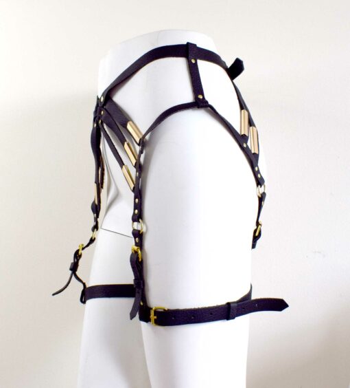 Black leather leg harness