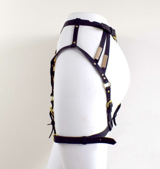 Black leather leg harness