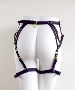 Black leather leg harness