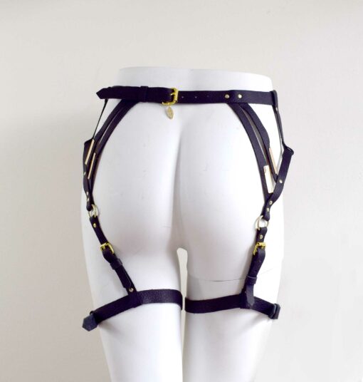 Black leather leg harness