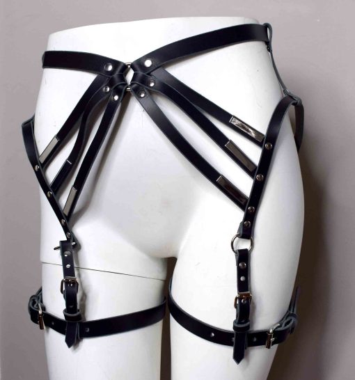 black leather leg harness