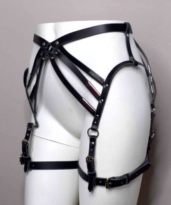 black leather leg harness