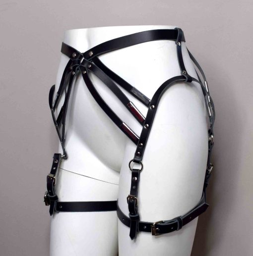 black leather leg harness