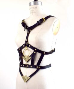 black leather body harness