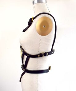 black leather body harness