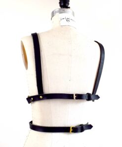 black leather body harness