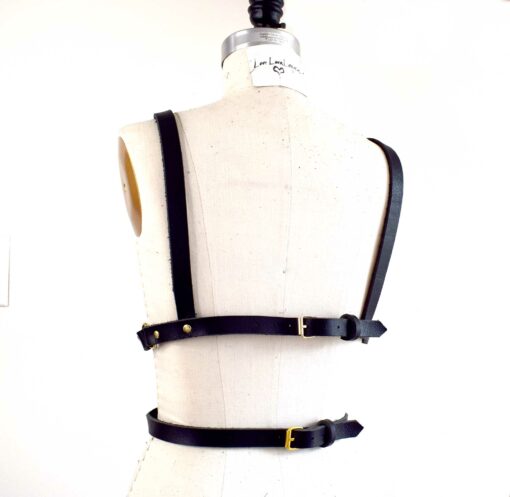 black leather body harness