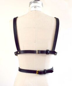 black leather body harness