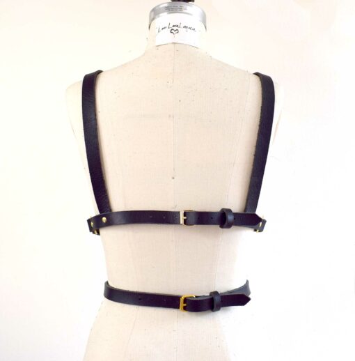 black leather body harness