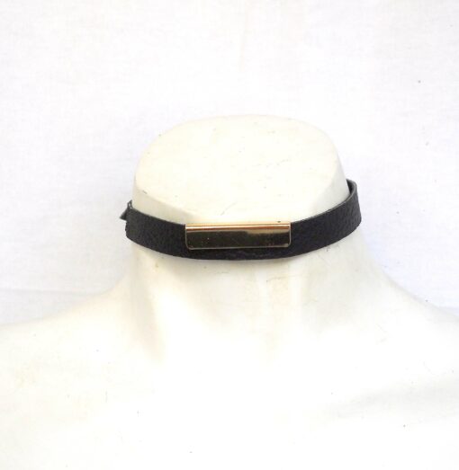 gold bar leather choker, lovelornlingerie, gothic jewelry