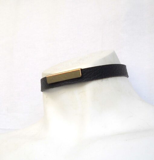 gold bar leather choker, lovelornlingerie, gothic jewelry