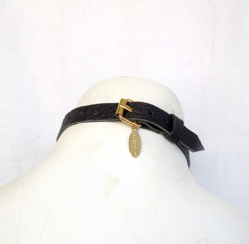 gold bar leather choker, lovelornlingerie, gothic jewelry