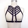 high neck black leather harness bra, love lorn lingerie