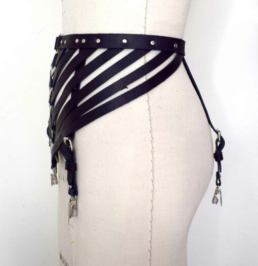 strappy black leather garter belt