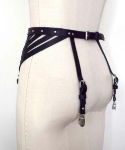 strappy black leather garter belt