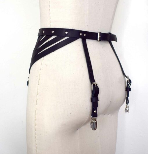 strappy black leather garter belt