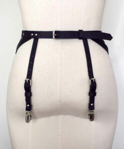 strappy black leather garter belt