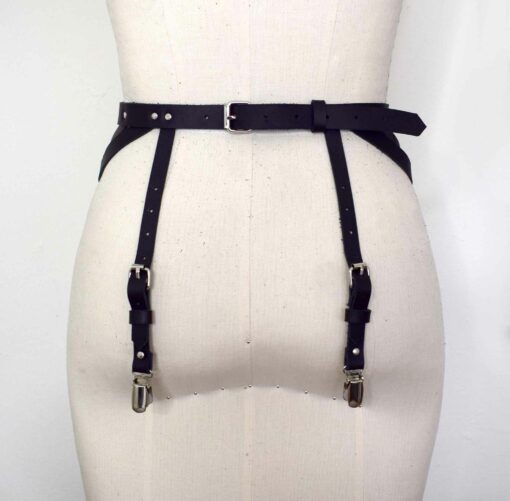 strappy black leather garter belt