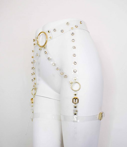 clear vinyl rhinestone leg harness