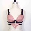 pink leather longline bra