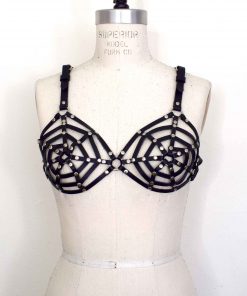 spider web leather bra