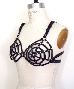 spider web leather bra