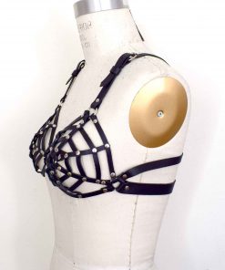 spider web leather bra