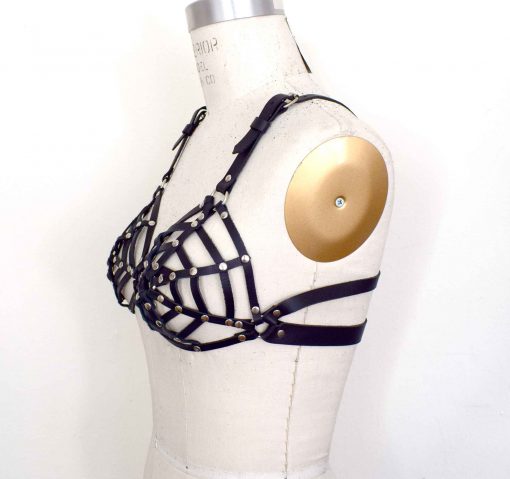 spider web leather bra