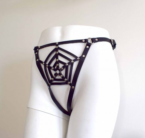 Spider Web Leather Thong