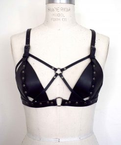 Black strappy leather bralette