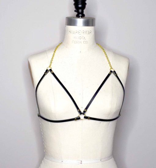 delicate leather chain harness bra