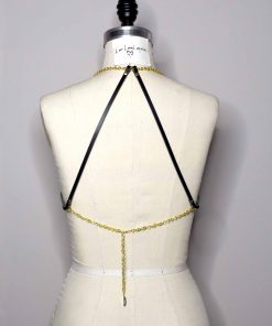 delicate leather chain harness bra