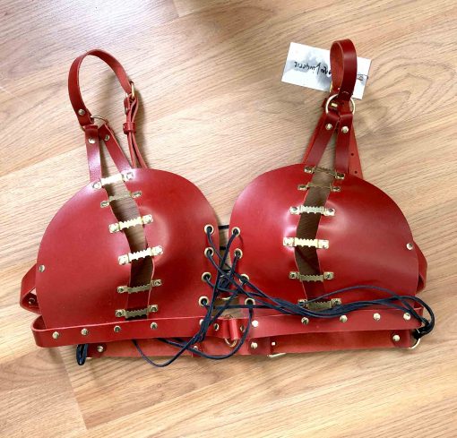 red leather bra