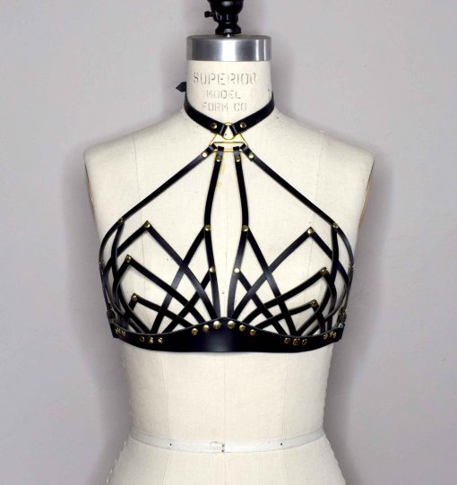 halter leather bra