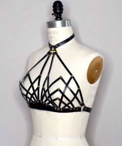 halter leather bra