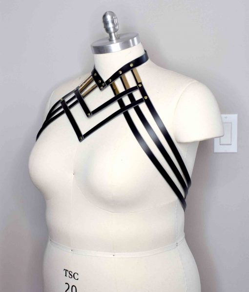 black leather neck harness