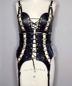 fan laced leather bra girdle set