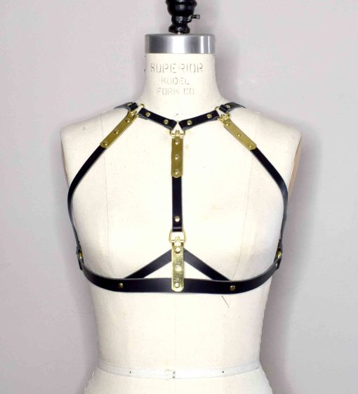 leather harness bra