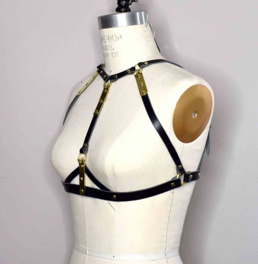 leather harness bra