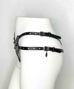 black leather harness thong panty