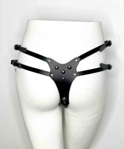 black leather harness thong panty